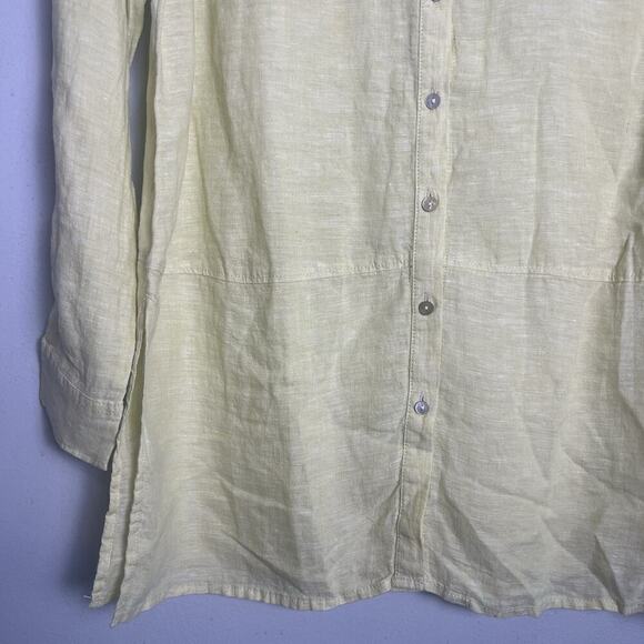 NWT Tahari Women's Linen Button Up Tunic Roll Tab Lime Green Sz M Vacation Beach - Picture 3 of 16